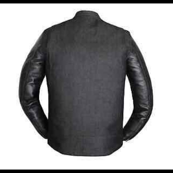 Motorcycle Mens Black Denim Leather Vest Jacket Biker Style Concealed Carry - Picture 3 of 5